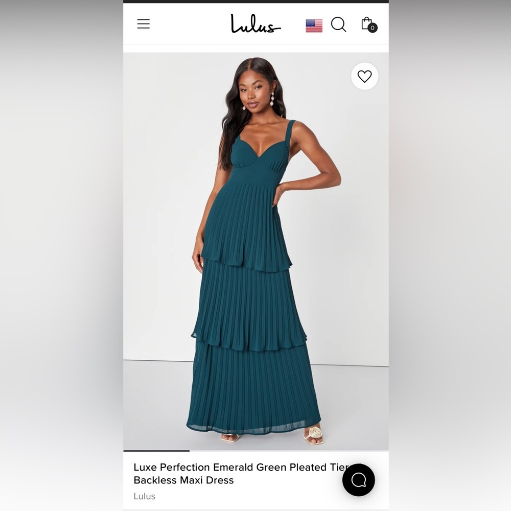 Lulu’s Luxe Perfection Emerald Green Pleated Tiered Backless Maxi Dress | Small